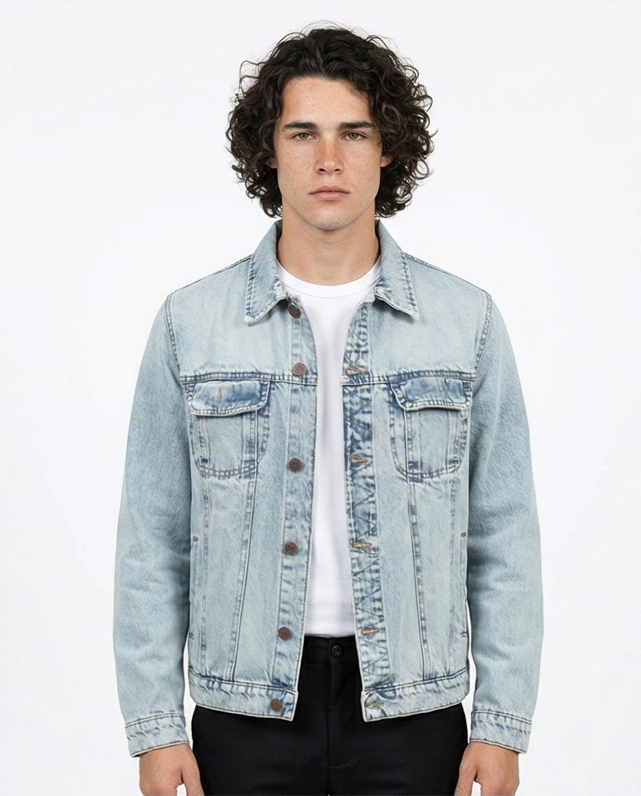Ravin Light Wash Oversized Denim Trucker Jacket with Contrast Stitching - R214284