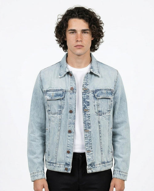 Ravin Light Wash Oversized Denim Trucker Jacket with Contrast Stitching - R214284