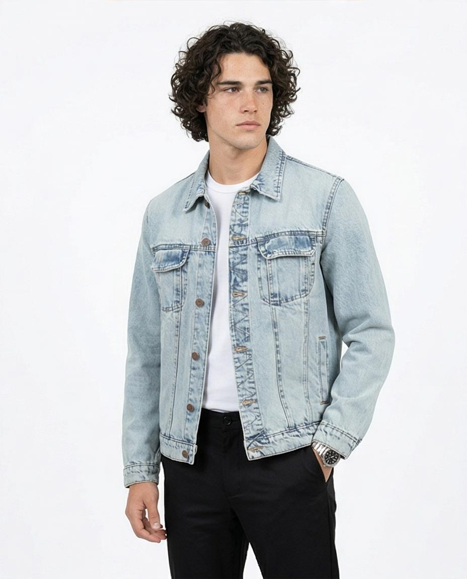 Ravin Light Wash Oversized Denim Trucker Jacket with Contrast Stitching - R214284