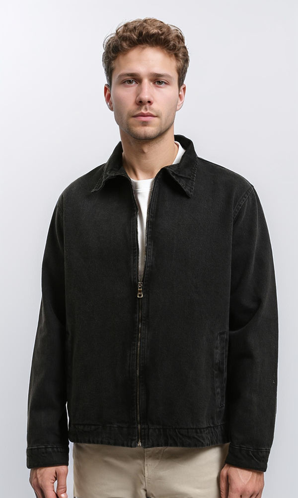 R214288 - Solid Casual Denim Jacket with Pockets - Black