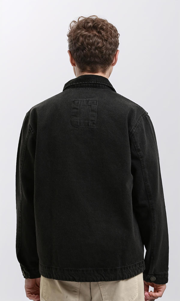 R214288 - Solid Casual Denim Jacket with Pockets - Black