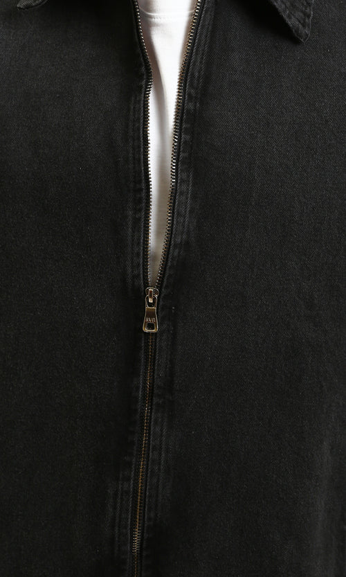 R214288 - Solid Casual Denim Jacket with Pockets - Black