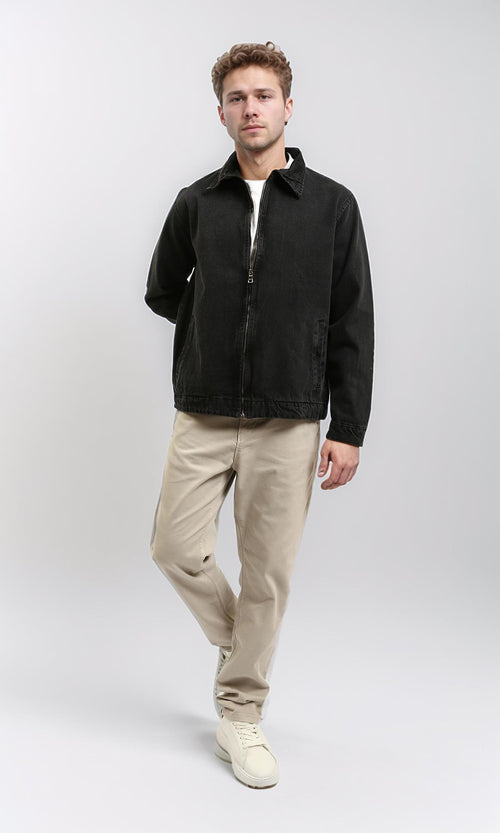R214288 - Solid Casual Denim Jacket with Pockets - Black