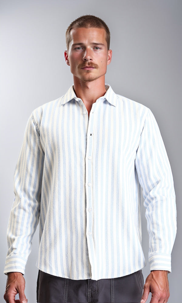 R214291 - Long Sleeves Striped Regular Shirt - Light Blue & White