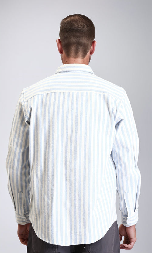 R214291 - Long Sleeves Striped Regular Shirt - Light Blue & White