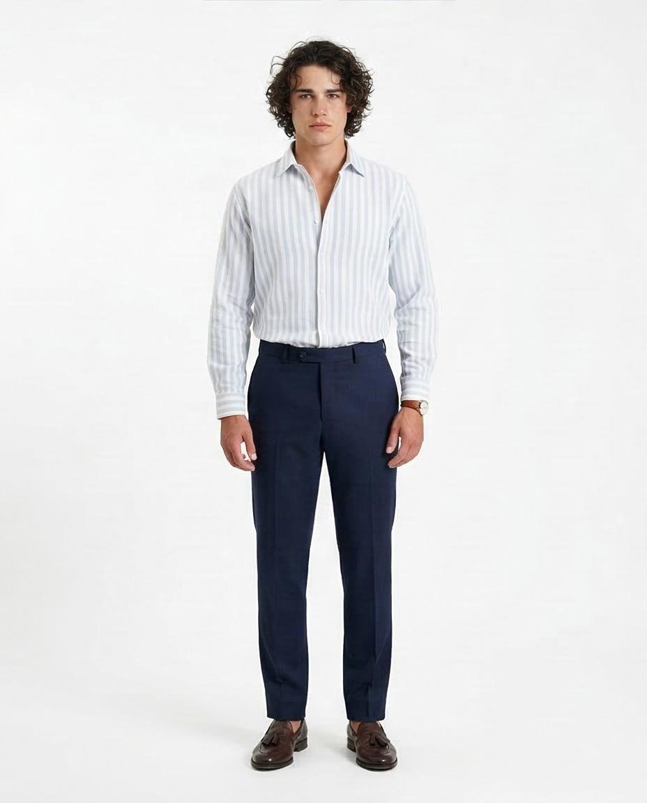 Ravin | Men’s Sky Blue Ticking Stripe Seersucker Shirt - R214291