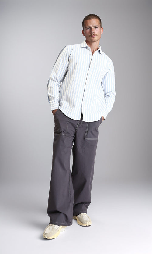 R214291 - Long Sleeves Striped Regular Shirt - Light Blue & White