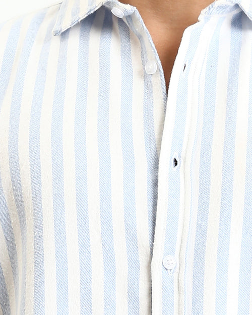 Ravin | Men’s Sky Blue Ticking Stripe Seersucker Shirt - R214291