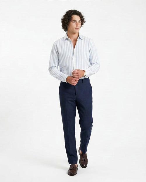 Ravin | Men’s Sky Blue Ticking Stripe Seersucker Shirt - R214291