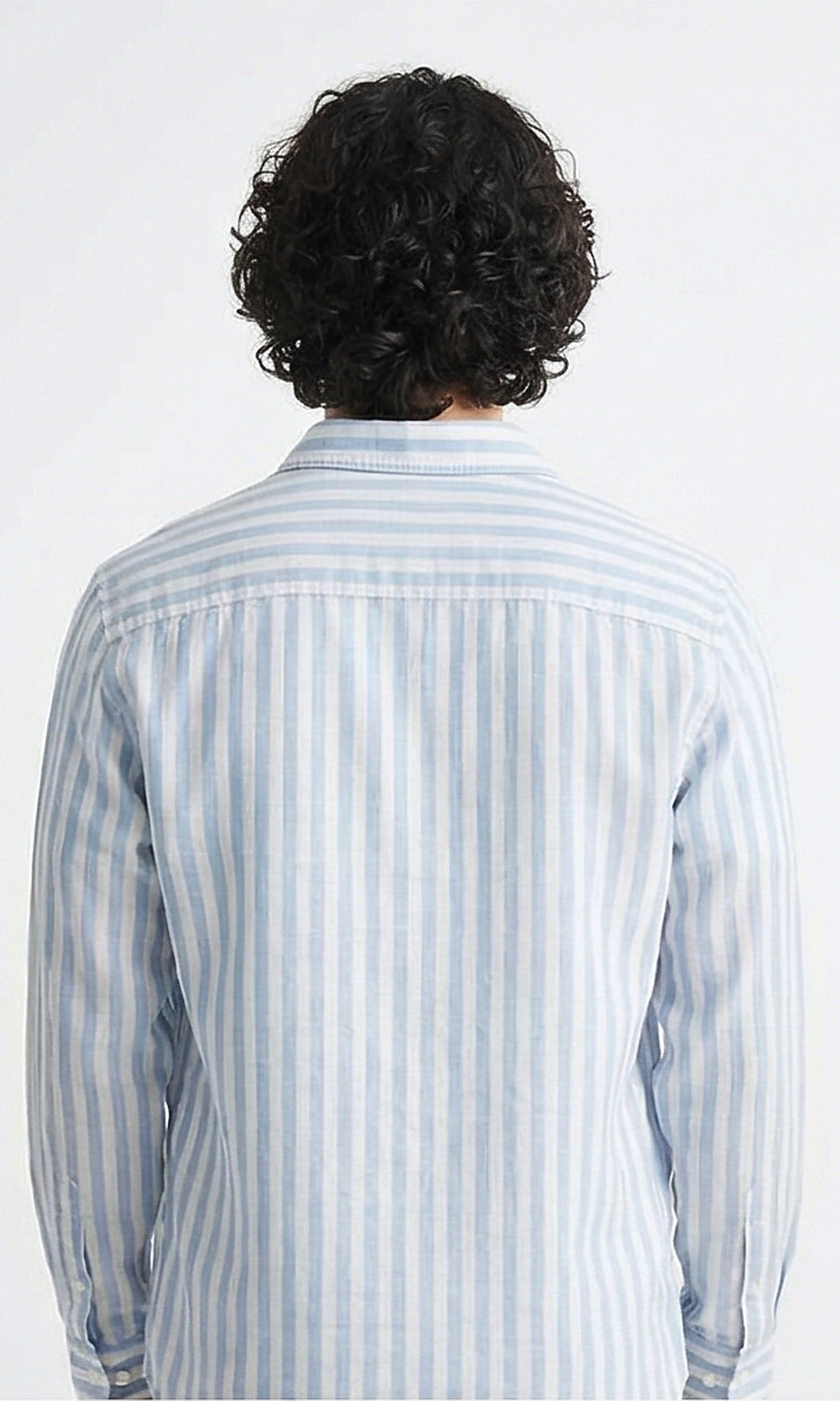 Blue and White Striped Long Sleeve Button-Down Shirt
