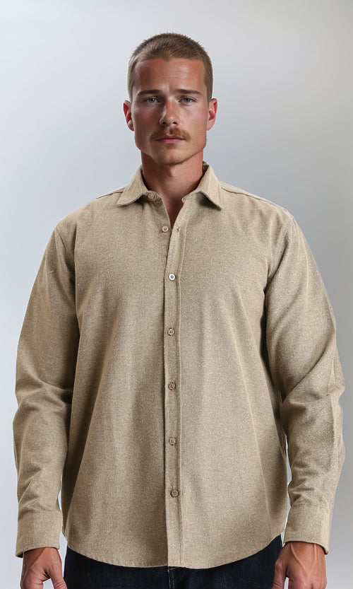 R214294 - Solid Regular Fit Long Sleeve Shirt - Dark Beige
