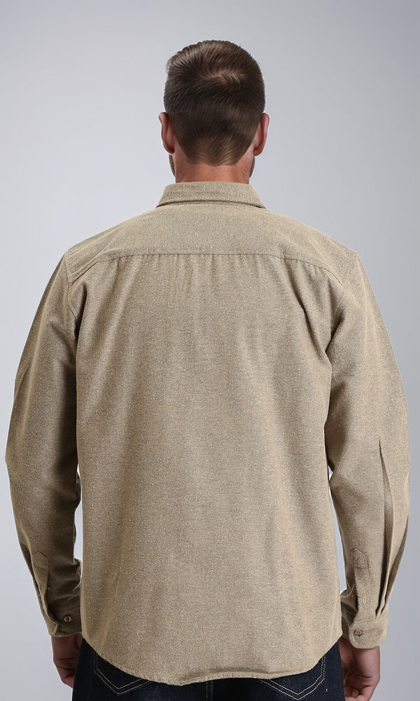 R214294 - Solid Regular Fit Long Sleeve Shirt - Dark Beige