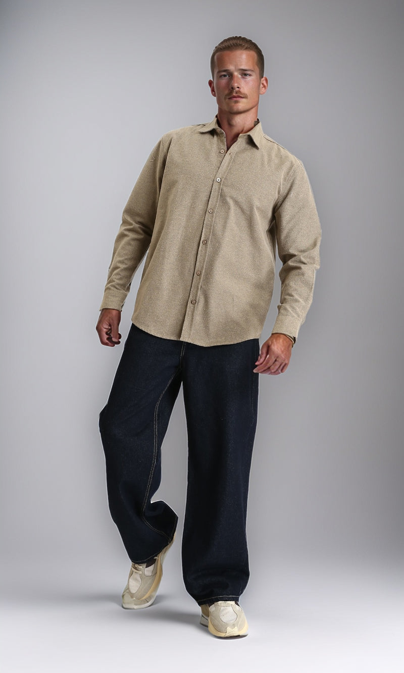 R214294 - Solid Regular Fit Long Sleeve Shirt - Dark Beige