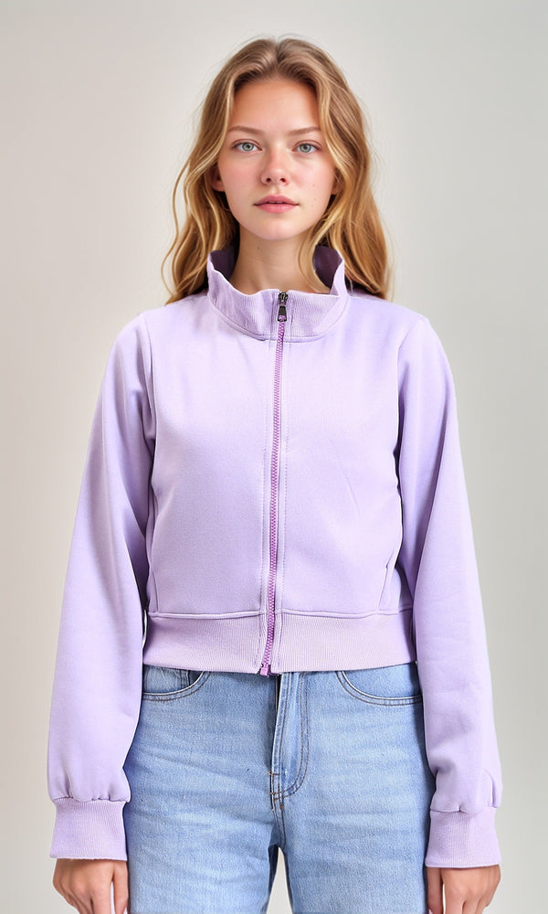 R214305 - Solid Long Sleeves Zipped Short Jacket - Light Purple