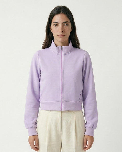 Solid Long Sleeves Zipped Short Jacket - Light Purple