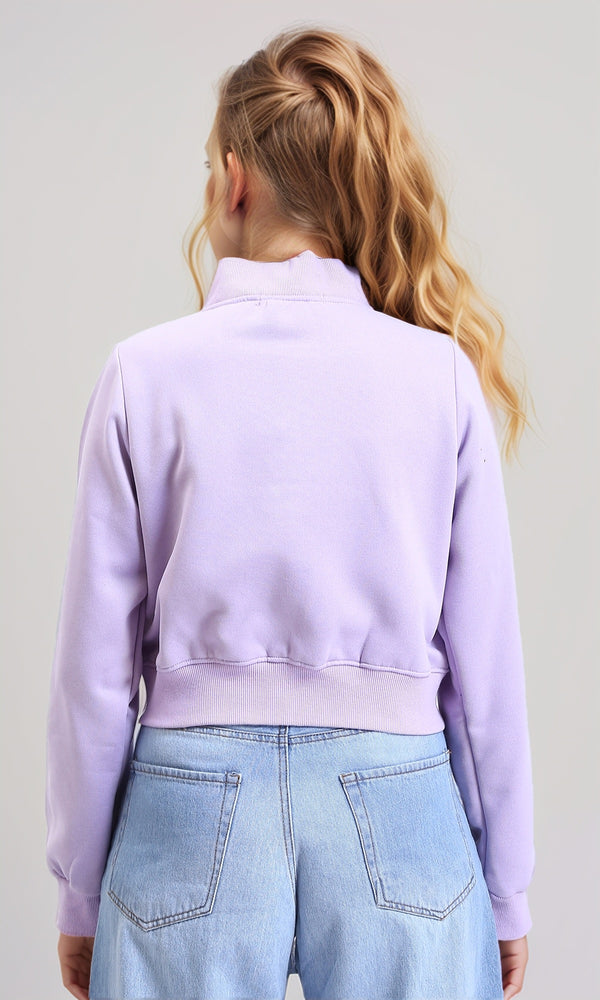 R214305 - Solid Long Sleeves Zipped Short Jacket - Light Purple