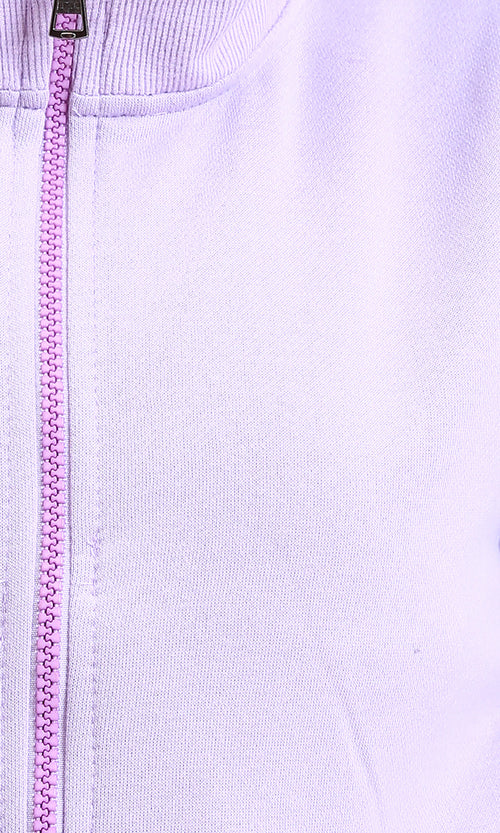 R214305 - Solid Long Sleeves Zipped Short Jacket - Light Purple