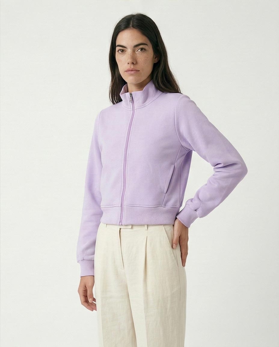 R214305 - Solid Long Sleeves Zipped Short Jacket - Light Purple