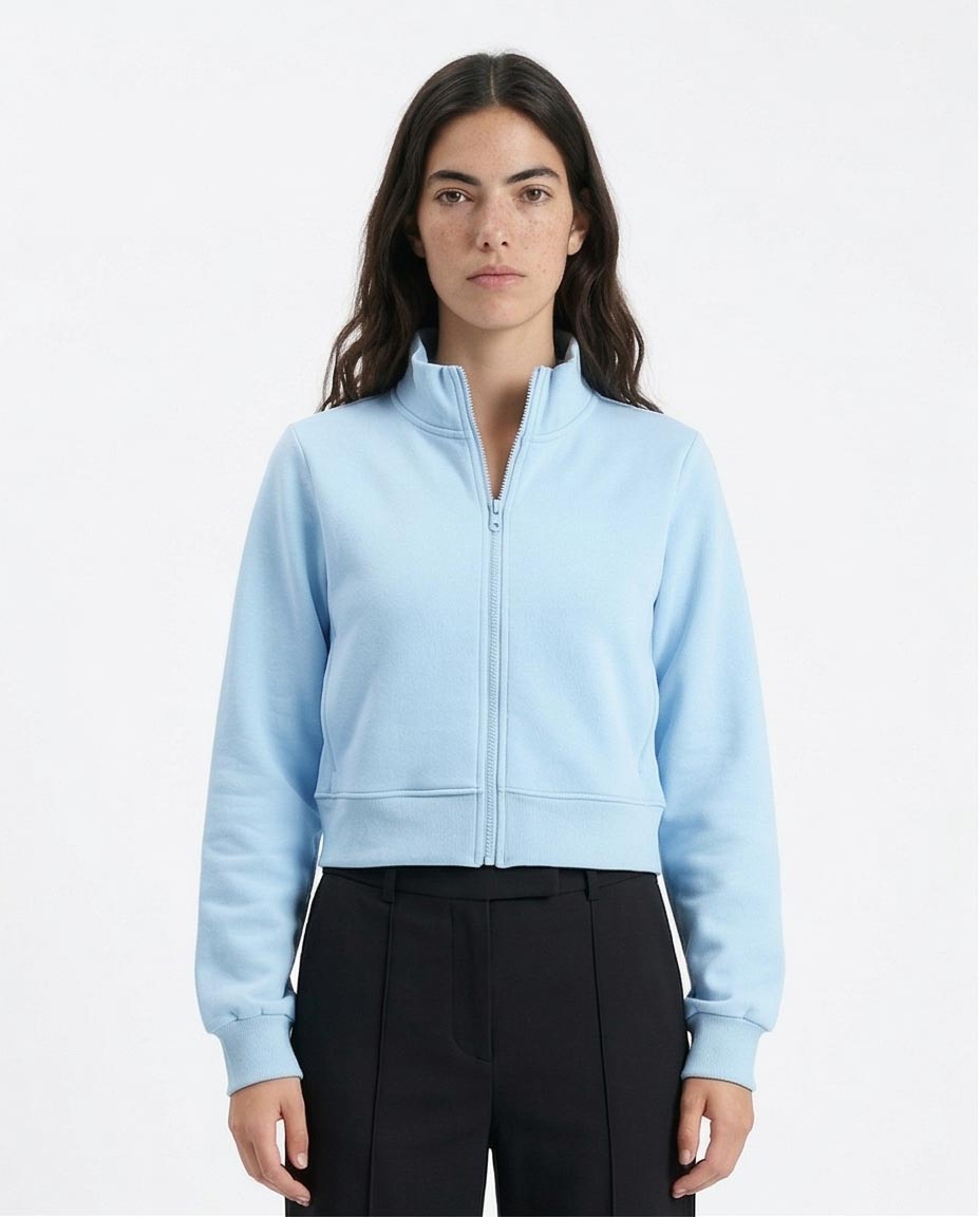Ravin Women's Cropped High-Collar Zip-Up Sweatshirt - Light Blue