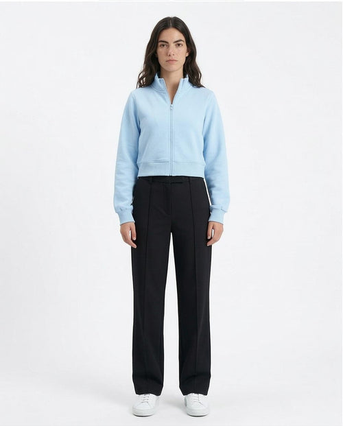 Ravin Women’s Cropped High-Collar Zip-Up Sweatshirt - Light Blue - R214306