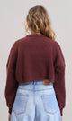 R214308 - Round Neck Knitted Short Pullover - Dark Brown