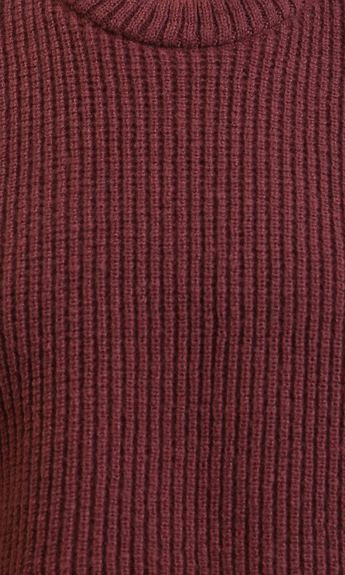 R214308 - Round Neck Knitted Short Pullover - Dark Brown