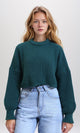R214309 - Round Neck Knitted Short Pullover - Dark Green