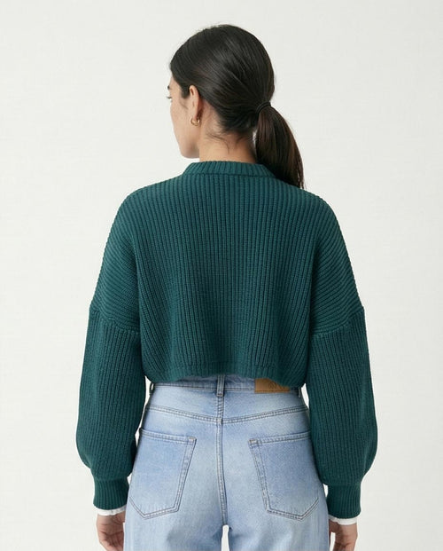 Ravin Women's Chunky Rib-Knit Cropped Sweater – Teal - R214309