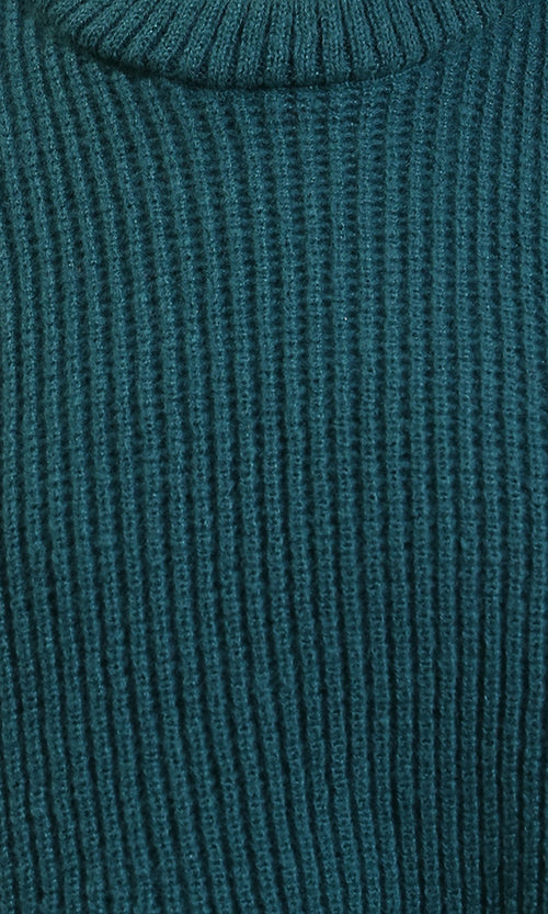 R214309 - Round Neck Knitted Short Pullover - Dark Green