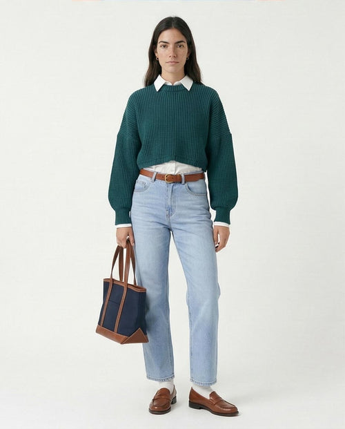 Ravin Women's Chunky Rib-Knit Cropped Sweater – Teal - R214309