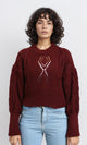 R214310 - Ribbed Round Neck Perforated Pullover - Burgundy