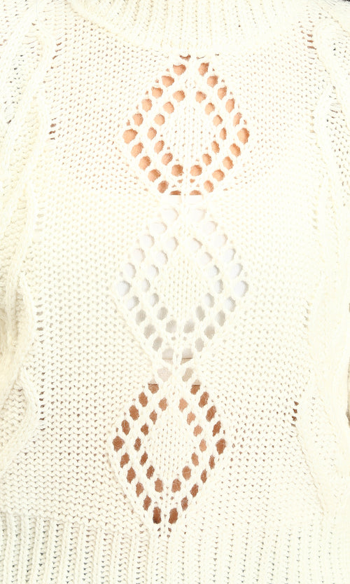 R214311 - High-Neck Perforated Knit Pullover - Off-White