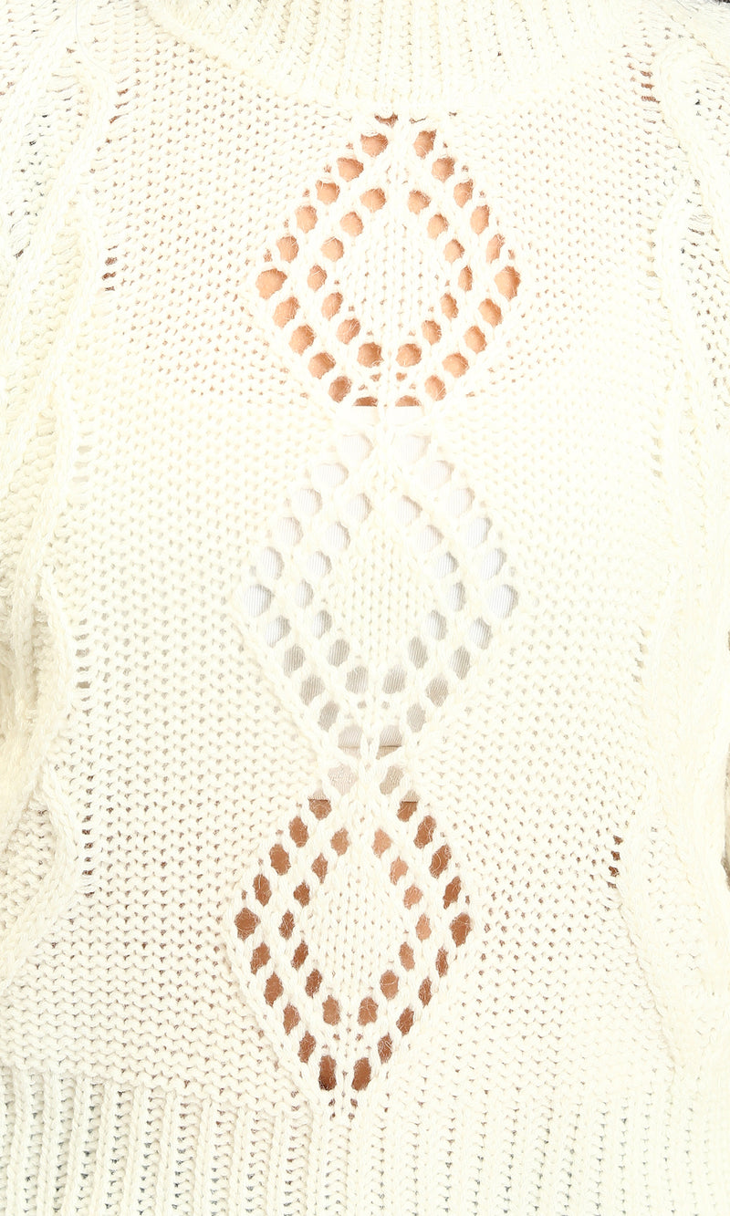 R214311 - High-Neck Perforated Knit Pullover - Off-White