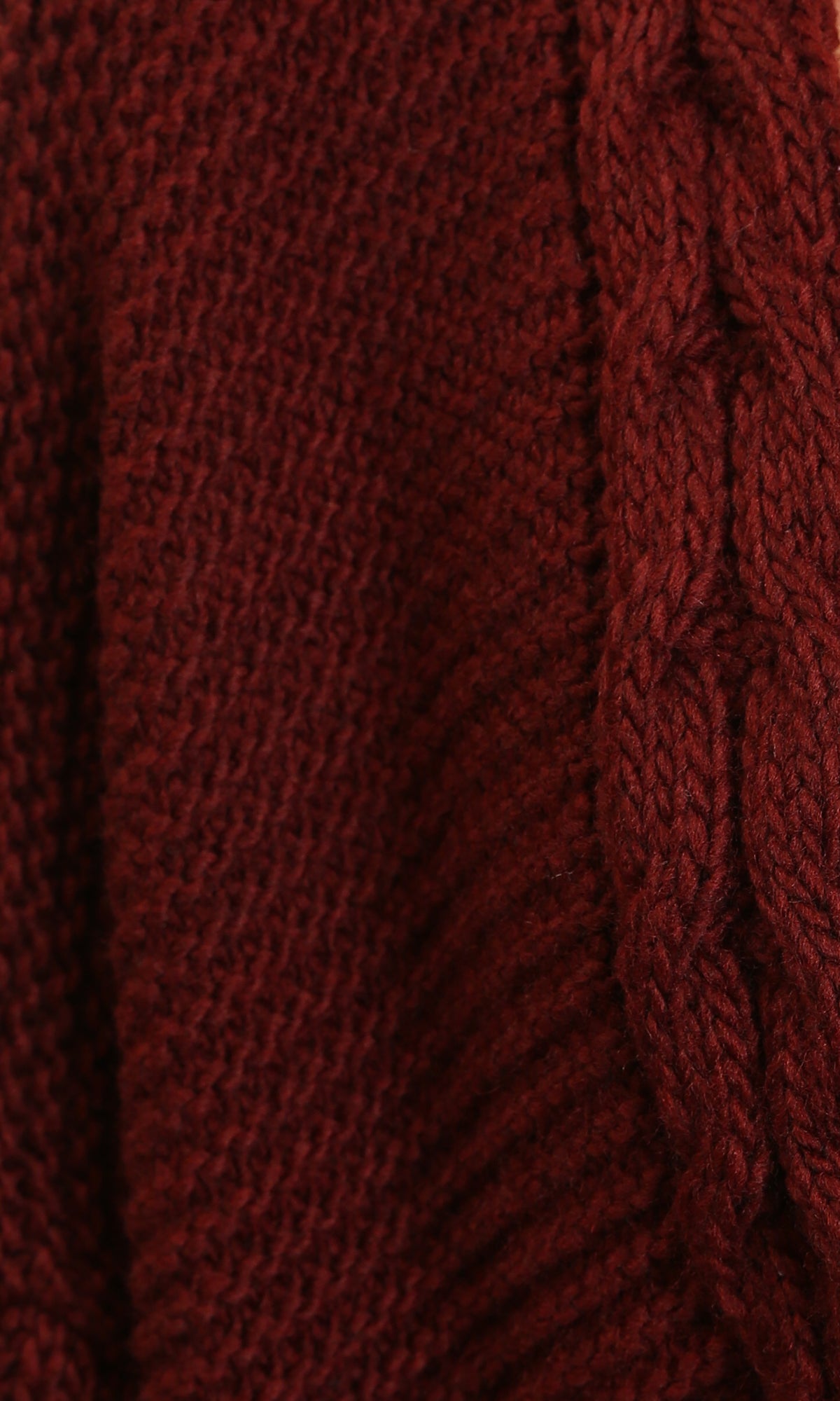R214313 - Braided Neckline with Fringes Cardigan - Burgundy