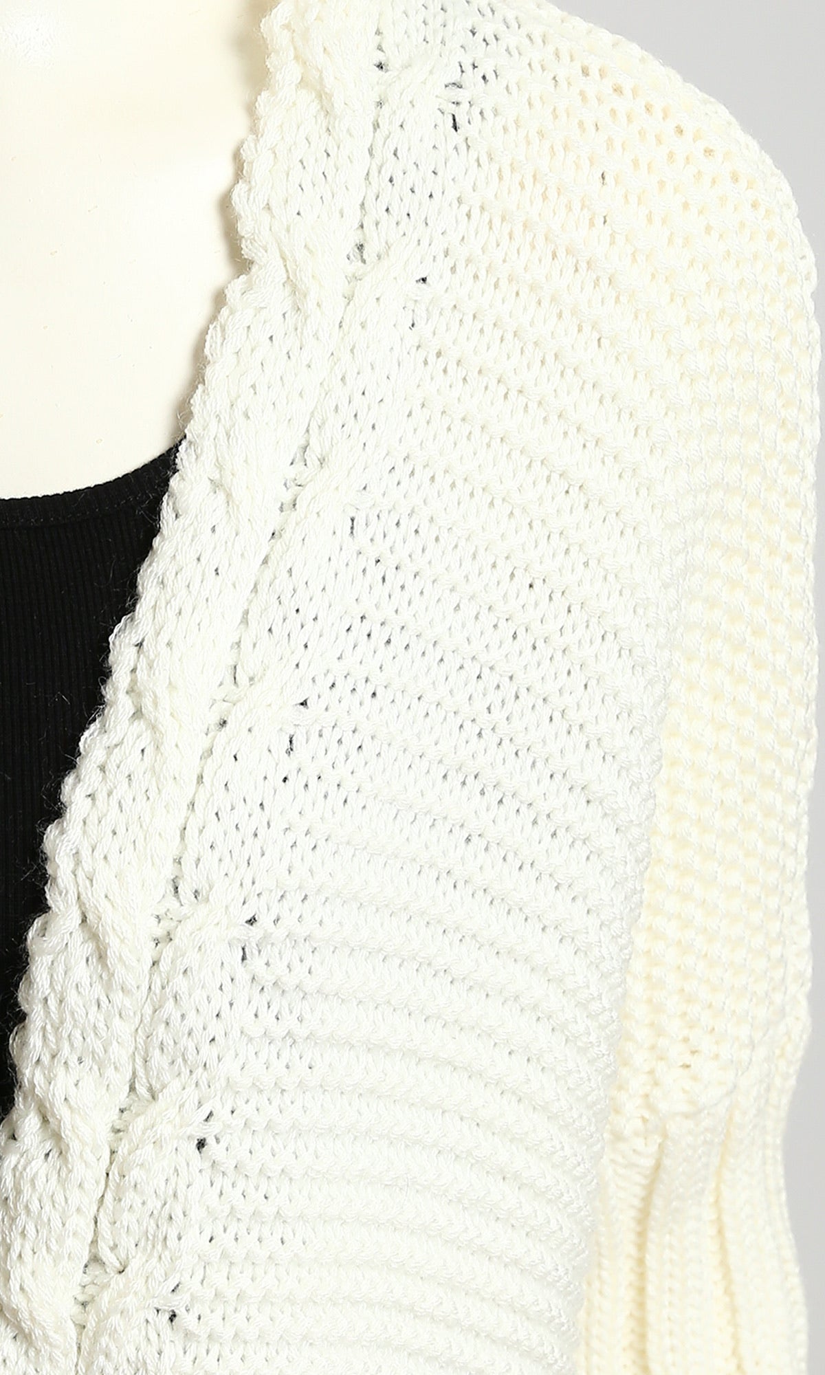 Cream Cable-Knit Fringed Cardigan