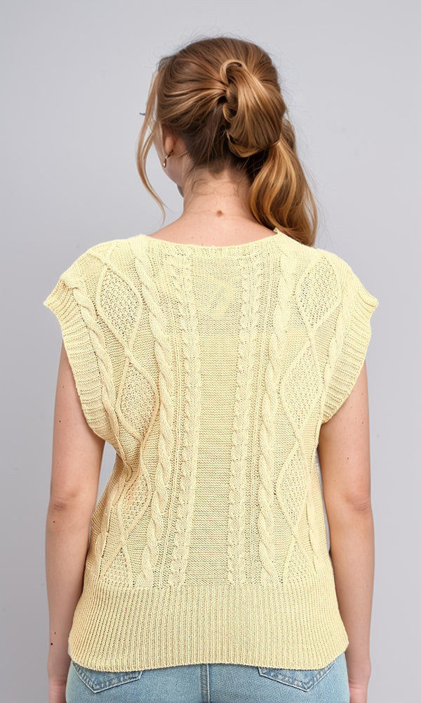 R214316 - Deep V-Neck Cap Sleeve Vest - Beige