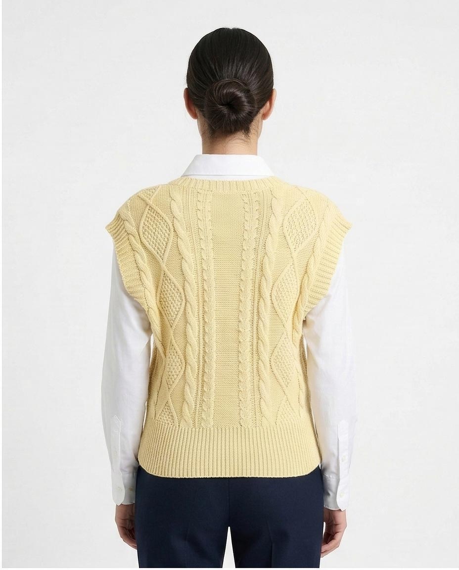 Ravin Women’s Cable-Knit V-Neck Sweater Vest – Butter Yellow - R214316