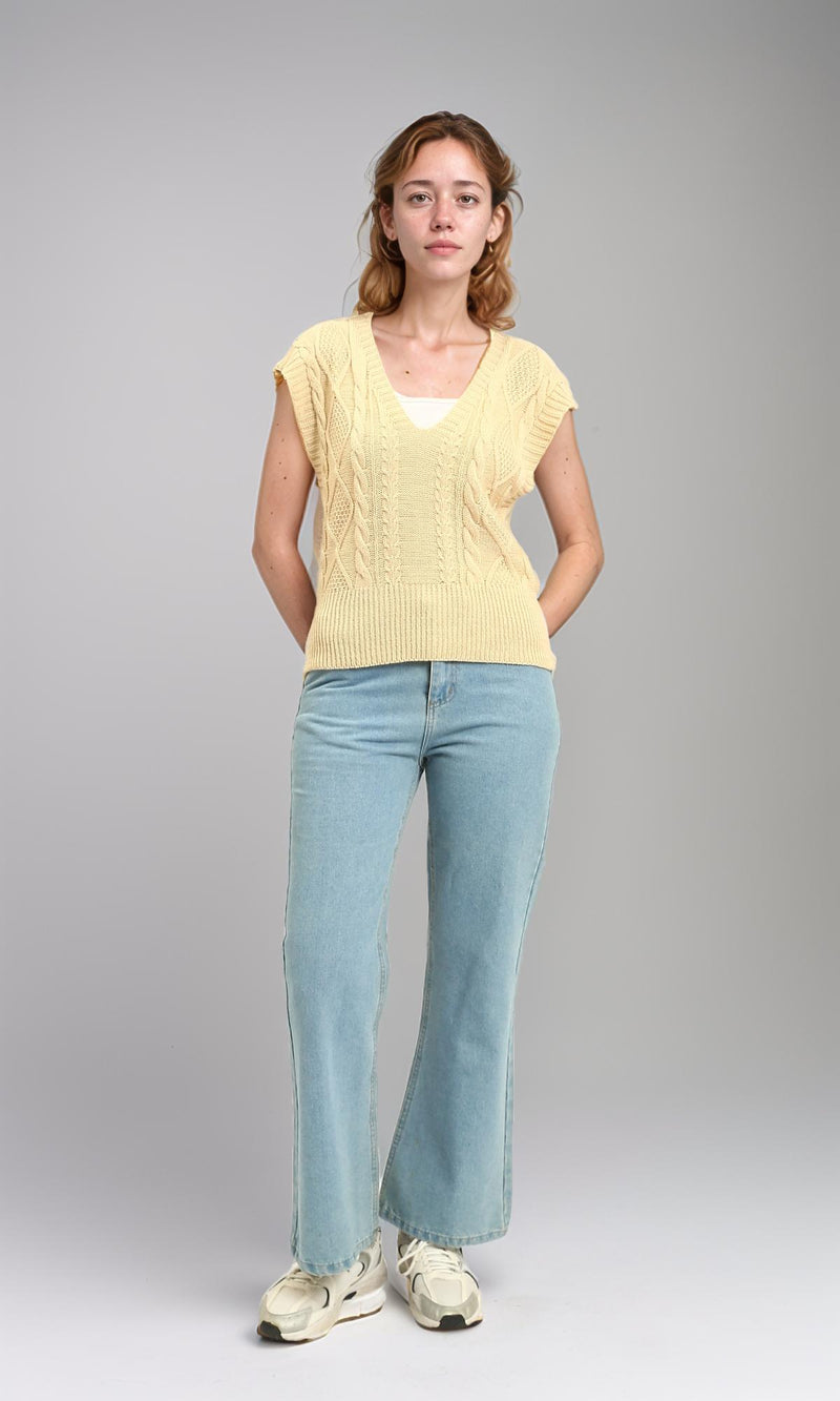 R214316 - Deep V-Neck Cap Sleeve Vest - Beige