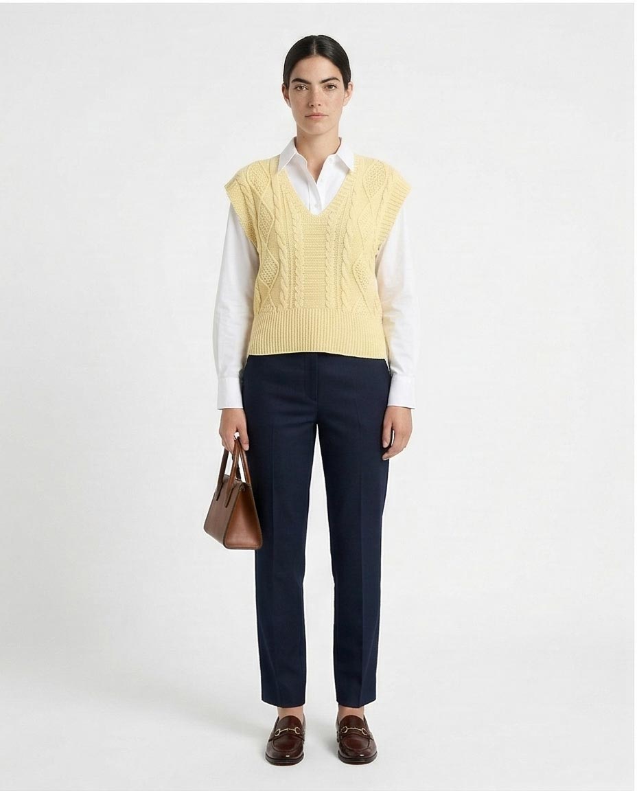 Ravin Women’s Cable-Knit V-Neck Sweater Vest – Butter Yellow - R214316
