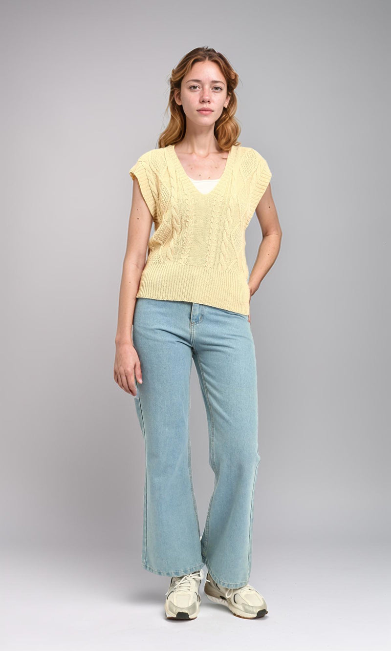 R214316 - Deep V-Neck Cap Sleeve Vest - Beige