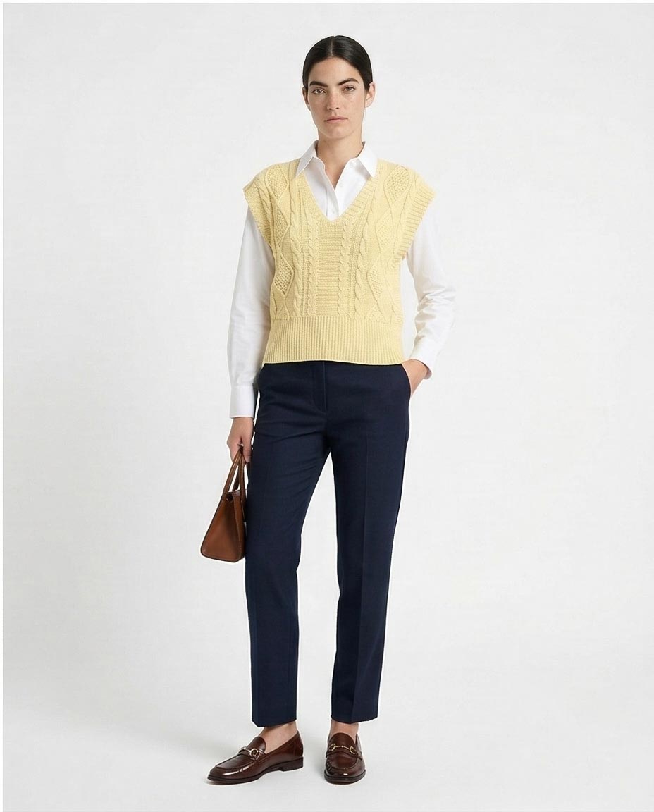 Ravin Women’s Cable-Knit V-Neck Sweater Vest – Butter Yellow - R214316