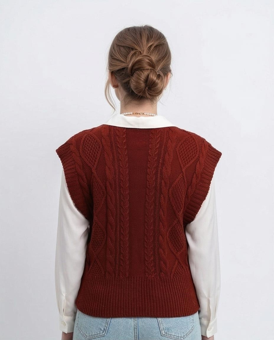 Deep V-Neck Cap Sleeve Vest - Burgundy - R214317