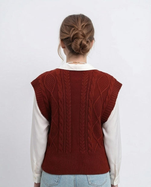 Deep V-Neck Cap Sleeve Vest - Burgundy - R214317