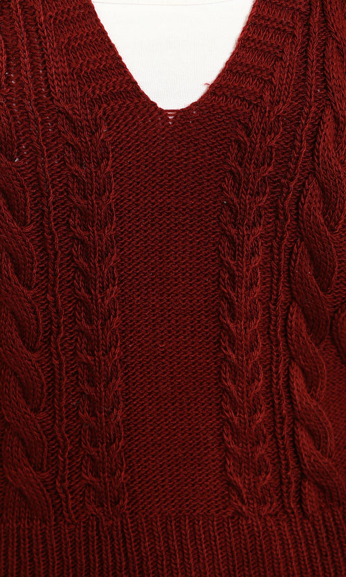 R214317 - Deep V-Neck Cap Sleeve Vest - Burgundy