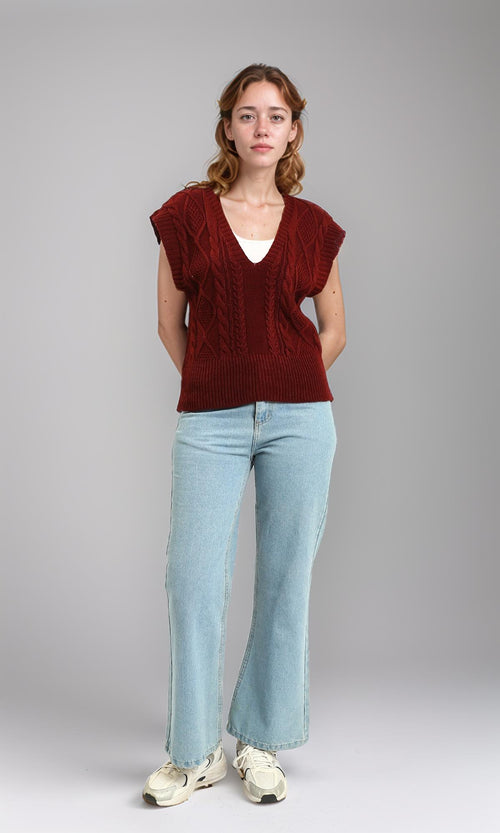 R214317 - Deep V-Neck Cap Sleeve Vest - Burgundy