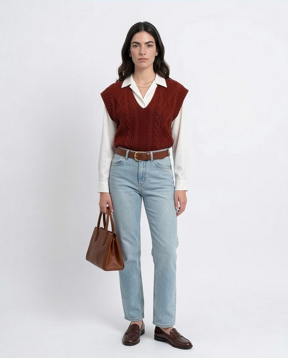 Deep V-Neck Cap Sleeve Vest - Burgundy - R214317