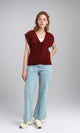 R214317 - Deep V-Neck Cap Sleeve Vest - Burgundy