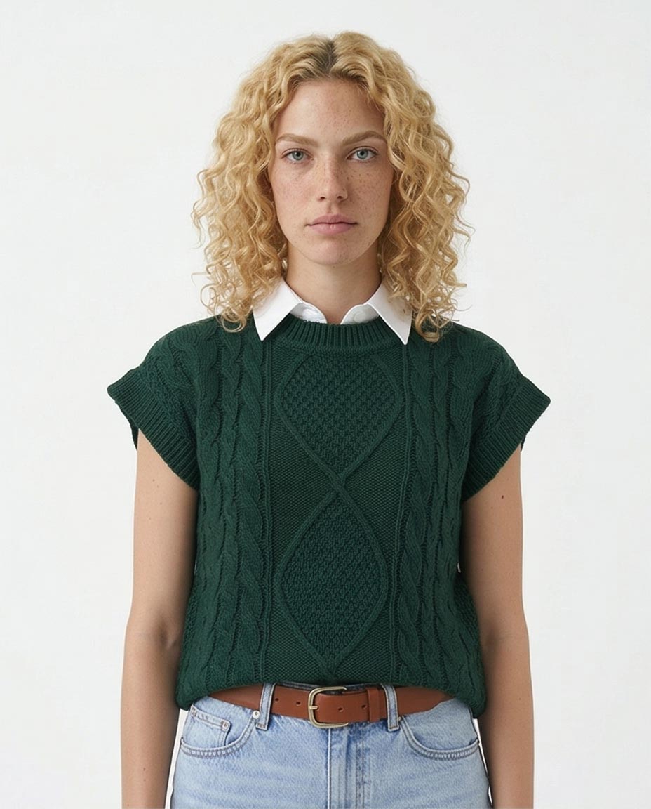 Women's Emerald Cable-Knit Cap-Sleeve Sweater