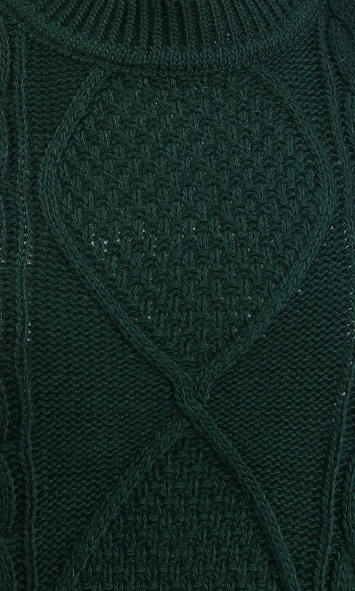 R214319 - Ribbed Round Neck Cap Sleeves Pullover - Dark Green