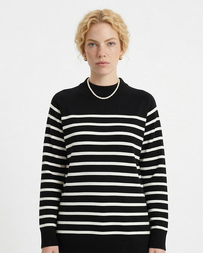 Women's Striped Raglan Knit Sweater - Black & White